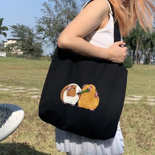 Guinea Pig Print Graphic Canva Tote Cute Harajuku White and Black Eco Foldable Bag Shopping Travel Reusable Large Capacity Totes