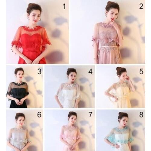 Bridal Lace Shawl Bolero Wraps Wedding Tulle Jacket Floral Trim White Red Pullover