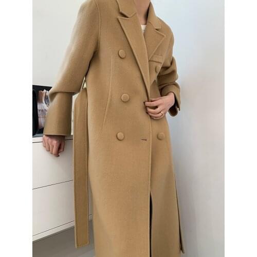 High-end double-breasted buttoned suit collar mid-length double-sided cashmere coat woolen coat female Korean version 21 new