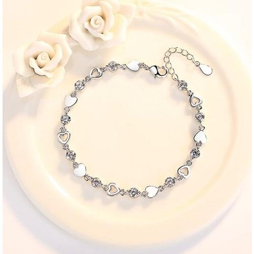Women Romantic Heart Bracelet Femme Silver Color Bride Wedding Elegance Crystal Bracelets Pulseras Fine Jewelry Fashion Trendy