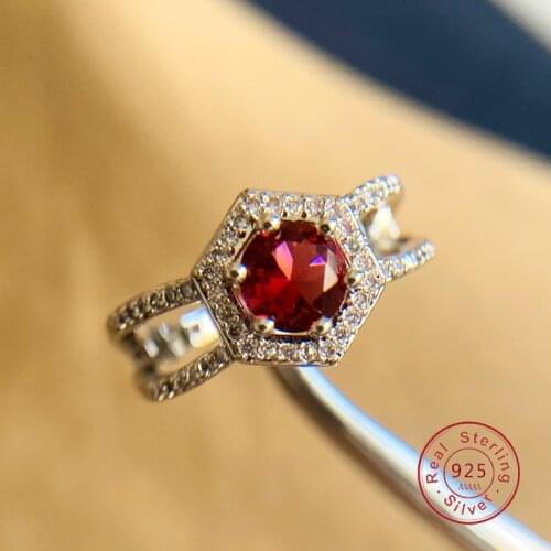Fashion Authentic 925 Sterling Silver Red Ruby Zircon Stone Rings for Women Endless Infinity Wedding Statement Fine Jewelry