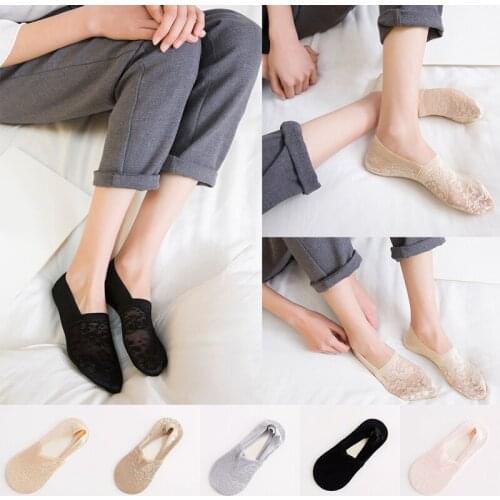 1 Pair Fashion Women Sock Slippers Lace Short Sock Antiskid Invisible Liner No Show Low Cute Short Socks For Girls Boat Socks