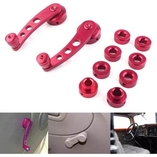 2Pcs Red CNC Aluminum Universal Car Window Handle Winder Riser Winder Crank Riser