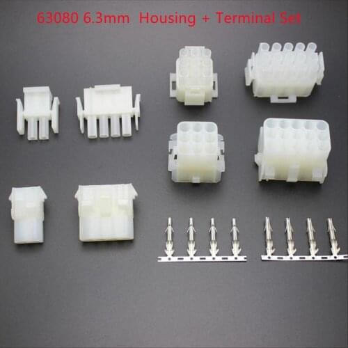 20Set/1Lot 63080 6.3mm Connector Male + Female Housing + Terminal Set Wire to Wire 2/3/4/5.6/9P