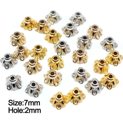 200/400pcs 7mm CCB Bead Caps Silver Plated CCB Flower Beads End Caps Gold Color Cap Charms for Jewelry Findings Supplies No Fade