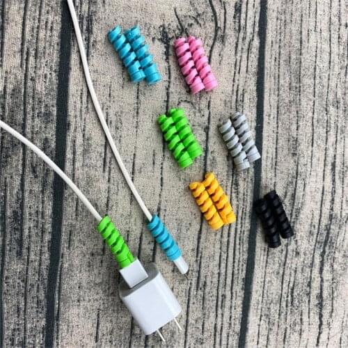 4pcs Spiral Data Cable Protector Silicone Bobbin Winder Wire Cord Organizer Cover for IPhone Samsung Android USB Cable Cord Case