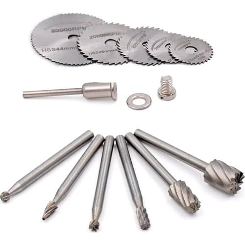12pcs Milling Cutter Rotary Burs HSS Saw Blades Cutting Discs Set For Dremel Accessories Tool Fit Wood Plastics Working Tools