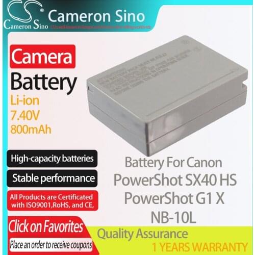 CameronSino Battery for Canon PowerShot SX40 HS PowerShot G1 X fits Canon NB-10L camera battery 800mAh 7.40V Li-ion Grey