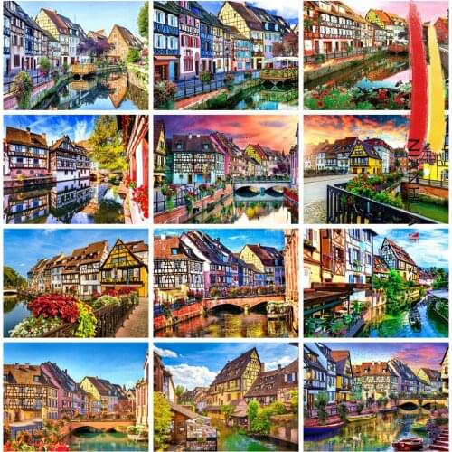 NIANHUA 5D DIY Square Diamond Embroidery Country Town Round Cross Stitch Landscape Art Kit Home Decoration