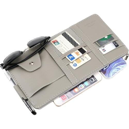 FORAUTO Car Sun Visor Storage Pouch With Zipper Bill Card CD Phone Holder Organizer Box Leather Sunglasses Clip Multifunctional