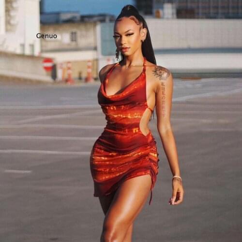 Sleeveless Multicolor Printing Cut Out Patchwork Mini Dresses for Women Summer Sexy Beach Party Clubwear Elegant Dresses