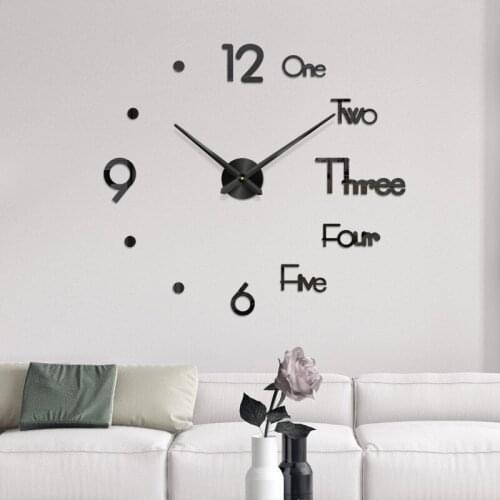 Large DIY Wall Clock 3D Mirror Surface Sticker Modern Design Home Office Decor Clock Decals Art Wall Clock Quartz Needle Z71