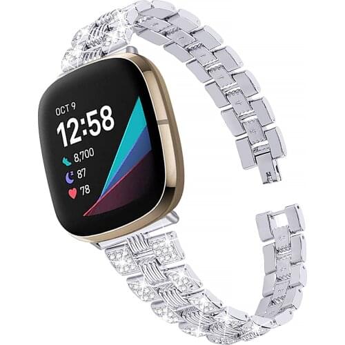 For Fitbit Charge 3 five rows of two beads diamond Strap Stainless Steel Metal Wristband Watch Wrist band Strap Bracelet Replace