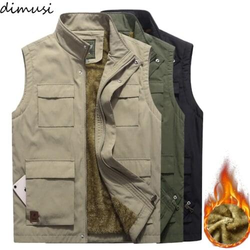 DIMUSI Winter Men Vest Casual Outdoor Loose Warm Waistcoats Mens Thermal Vests Jackets Multi-pocket Sleeveless Jackets Clothing