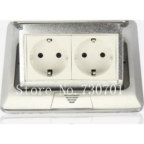 Ship from RU) Aluminum Silver Panel EU Standard Pop Up Floor Socket Electrical Outlet /Ground Socket 2pcs/set Free Shipping