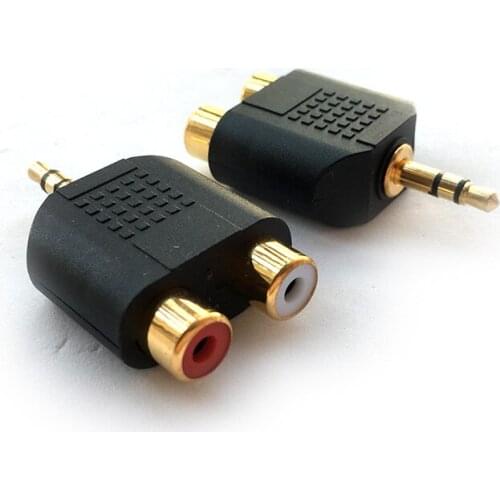 Dual 2-RCA Female Socket to 3.5mm Male Plug Jack Y Splitter Stereo Audio Cable Adapter Connector Gold Plated