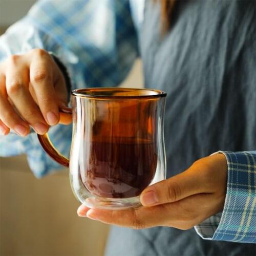 Double-Layer Insulated Cup With Handle Tea Cup Household Coffee Cup Large Capacity Simple Ins Cup Glass Water Cup