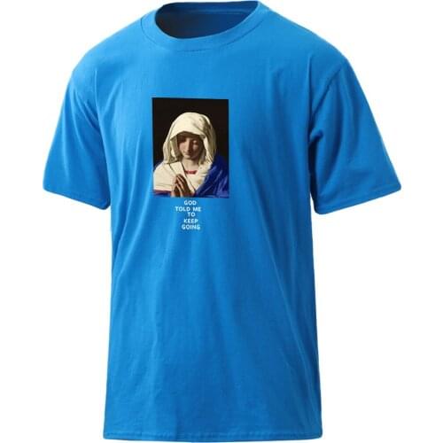 Mens Virgin Mary Vintage Print T-shirts 100% Cotton Fashion Retro Clothing Round Neck Hip Hop Tee Shirts Casual Streetwear Homme