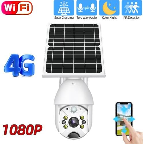 4G SIM Card IP Camera Outdoor PTZ CCTV Camera 1080P Home WIFI Solar Panel Rechargeable Battery Metal Security Camera PIR Alarm