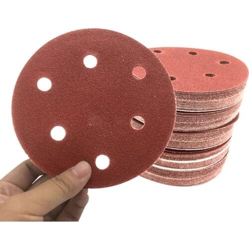 Hot Sales 50pcs 5 Inch 125mm Round Sandpaper Six Hole Disk Sand Sheets Grit 60-1000 Hook and Loop Grinding Disc Polish