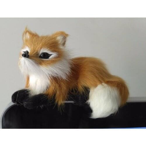Cute simulation lying fox toy resin&fur small yellow fox doll gift about 11x6cm 1669