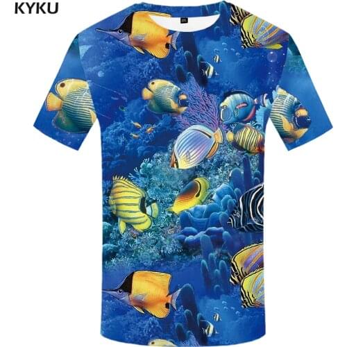 KYKU Brand Fish T Shirt Men 3d Tshirt Animal Print T-shirt Punk Rock Clothes Ocean Tracksuits Fishinger Hip Hop Mens Clothing