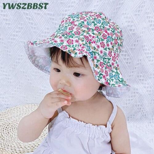New Spring Summer Outdoor Baby Girls Hat Double-sided floral fisherman hat Baby Sun Hat Kids Sun Caps Toddler Sunscreen Cap