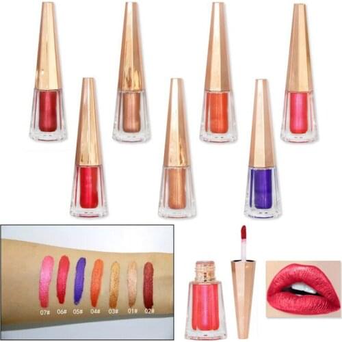 Wholesale Custom Label Pigmented Metal Glitter Shimmer 7-color Beauty Lipgloss Non-stick Waterproof Long Lasting Liquid Lipstick