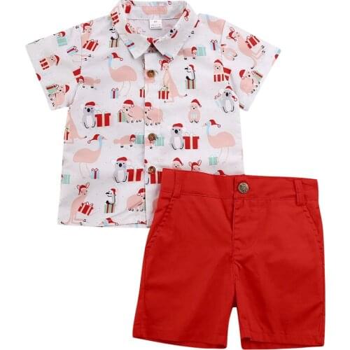 2-6 Years New Cute Christmas Toddler Kids Baby Boys Clothes Xmas Cartoon T-Shirt+Shorts 2 pieces Outfits