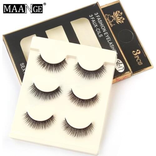 MAANGE 3Pairs/Pack Thick Beauty 100% Handmade Fake Lash 3D mink eyelashes long lasting Reusable Natural Make Up Beauty Tools