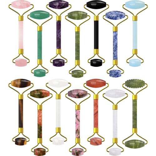 Face Massage Roller Natural Real Stone Facial Massager for Skin Care Face Lifting Anti Wrinkle 14 Types Roller Massage Tool