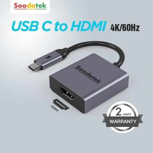 Soodatek USB C to HDMI-compatible Adapter 4K 60Hz Type C Thunderbolt 3 to HDMI-compatible For MacBook Pro Air iPad Pro USB-C