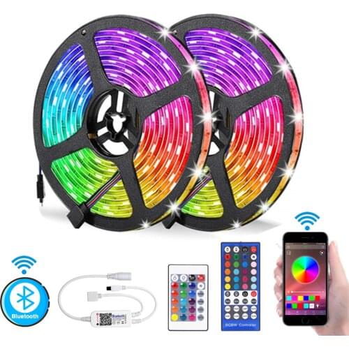 5m 10m RGB LED strip light 5050 SMD diode led ribbon tape waterproof Bluetooth 24Key control DC 12V Power Adapter set