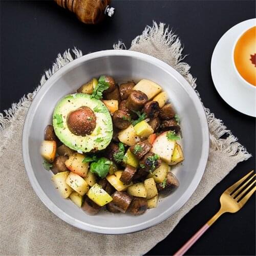 304 Stainless Steel Plate Family Steak Round Western Fruit Salad Deep Soup Plate 2pcs