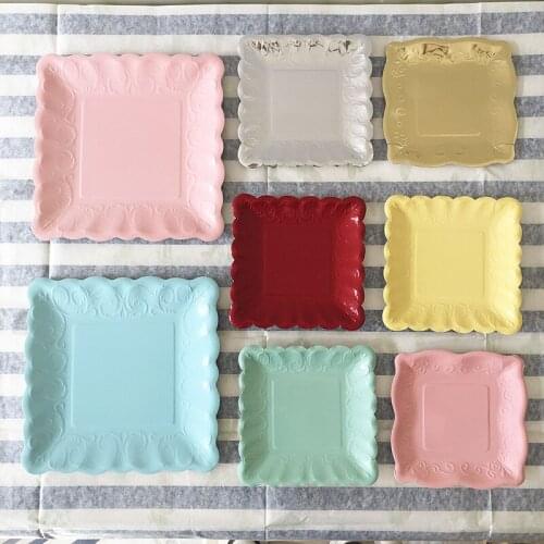 8pcs Paper Plates for Wedding Birthday Party Decor Tableware Macaron Color Cake Tray Baby Shower Party Disposable Tableware