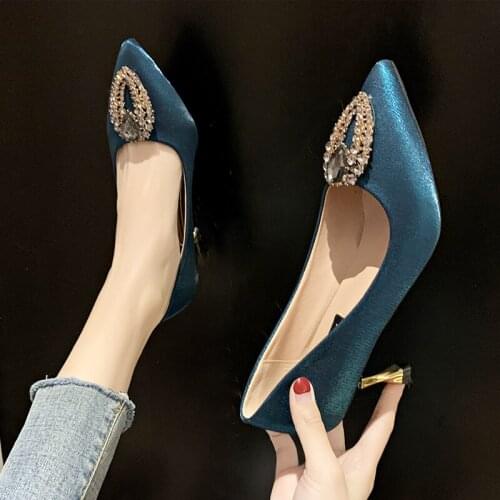 Luxury Woman Wedding Shoes High Heels Rhinestone Silk Woman Pumps Pointed Toe Brand Party Shoes Heels New W32-37