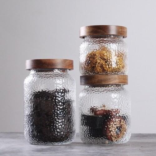 Creative Glass Candy Coffee Beans Storage Tank with Wood Lid Kitchen Spices Jar Seasoning Bottle Food Containers Sealed Cans