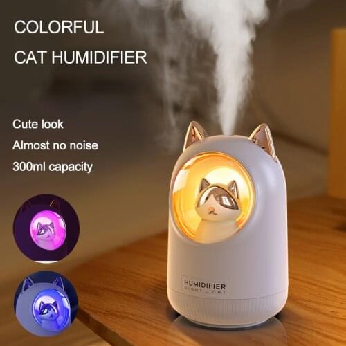 3 in1 350ML USB Cat Air Humidifier Ultrasonic Cool-Mist Adorable Mini Humidificador With LED Light Mini USB Fan for Home Office