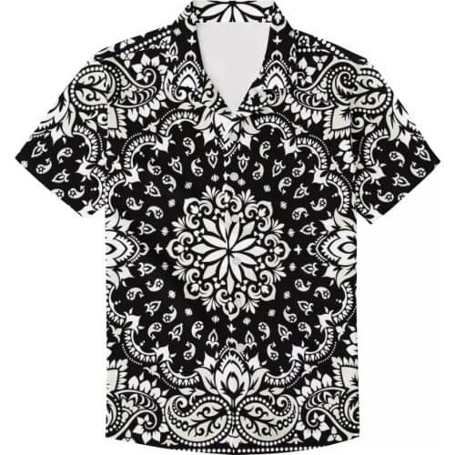 Hot sale black-white Beach Shirts for Men 2021 Outdoor bandana Short Sleeve Button Down Loose-Fit shirt Shirts custom logo