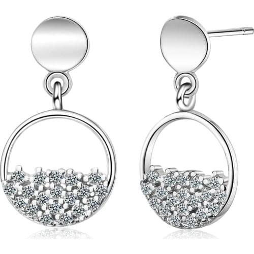 New 925 Sterling Silver Crystal Round Stud Earrings For Women 2020 Korean Boucles d'oreilles Wedding Jewelry Girl Gifts eh209