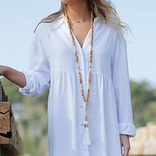 Hot Sale Boho Style Necklace Long Tassel Handmade White Turquoise Women Bohemian Tassel Pendant Necklaces for Party