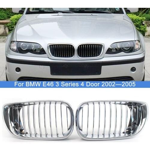 1 Pair Silver Car Front Bumper Hood Kidney Grilles Racing Grill Trim Cover For BMW E46 3 Series 4 Door 318i 320i 325i 2002-2005