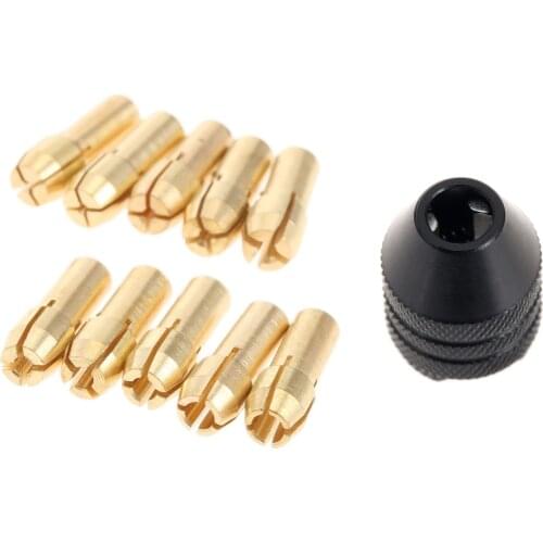 10Pcs Dremel Accessories Brass Collet Chuck 0.5-3.2mm Mini Drill Chuck 4.8mm Shank+8x0.75 Multi Keyless Chuck Dremel Rotary Tool