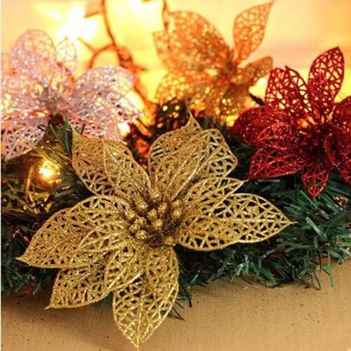 10pcs Hollow Artificial Flower Home Wedding Decoration New Year Xmas Christmas Tree Flower Accessories 6ZHH186