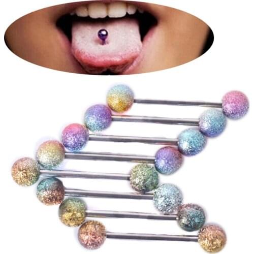 10PCS Colorful 14G 316L Surgical Steel Tongue Piercing Tongue Rings Straight Barbells Piercing 16mm Tongue Retainer Body Jewelry