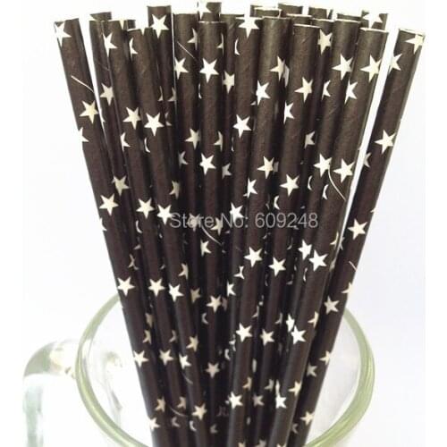 100pcs Mixed Colors White Star Printed Black Paper Straws, Buy Cheap Baby Shower Party Supplies Paper Drinking Straws in Bulk
