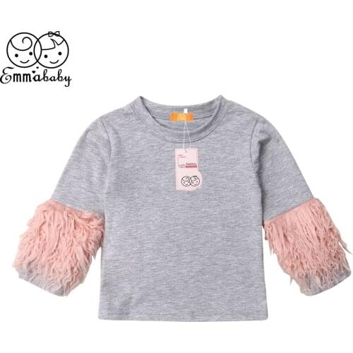 2018 Toddler Baby Kids Girls Cotton Long Sleeve Tassels Shirt Tops Little Girl O-Neck T-Shirt Blouse Tops 2-8T