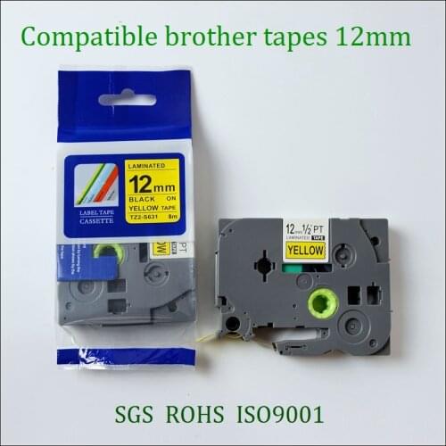 5PCS/lot 12mm Brother P-touch Tze 12mm Tze-S631 Tze S631 Extra Strong Adhesive tape black on yellow