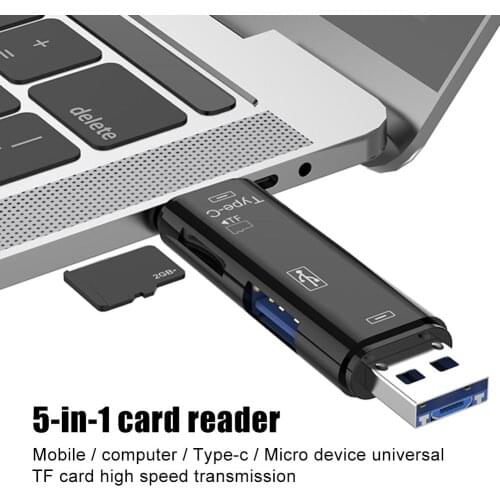 5 in 1 USB 3.0 Type-C Micro OTG Card Reader Universal OTG TF/SD Card Reader Phone Extension Headers Micro USB OTG Adapter