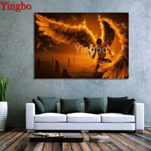 5D DIY Diamond Painting dark angel fantasy wings fire flames Full Square/round Rhinestone Diamond Mosaic Diamond Embroidery